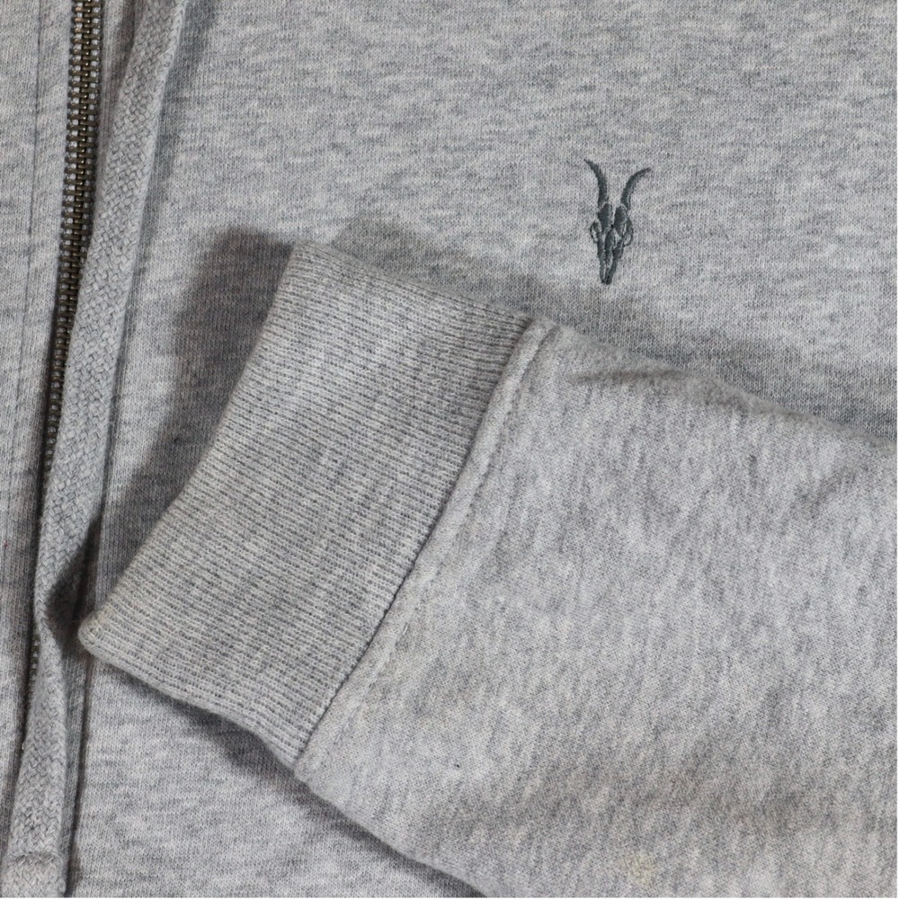AllSaints Zip Hoodie Mens Large Grey Cotton Ramskull Embroidered Casual Jacket - Picture 6 of 11